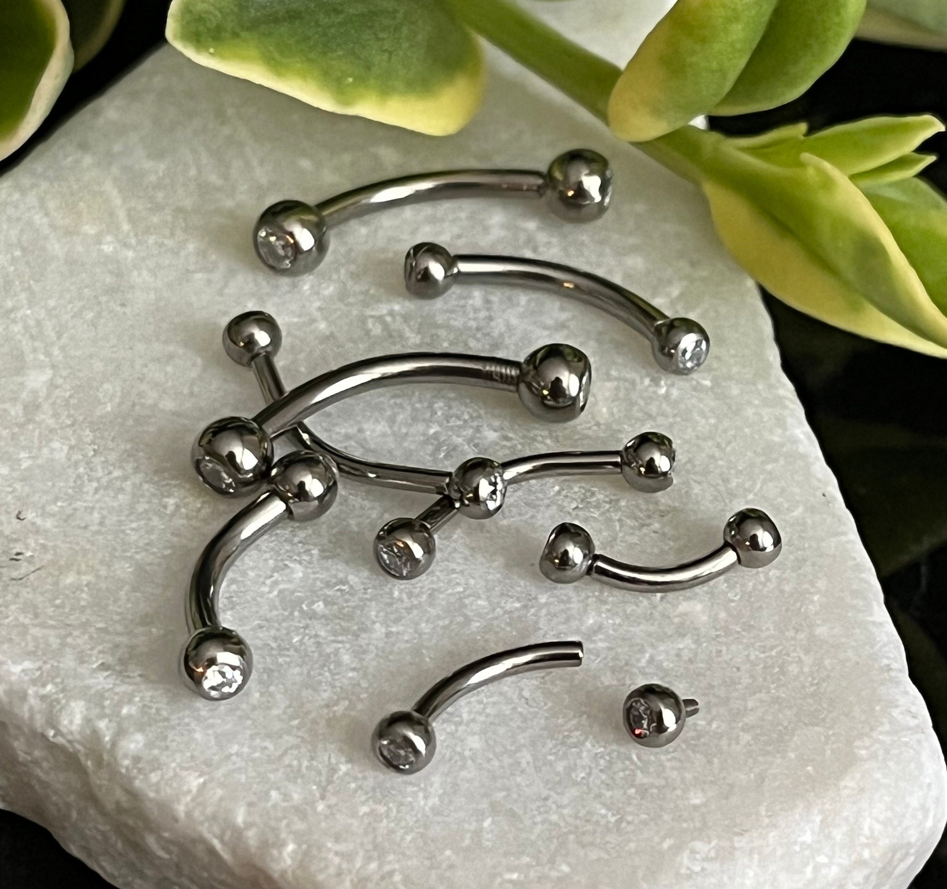 1 Piece Gemmed Internally Threaded G23 Solid Titanium Curved Barbell Eyebrow Ring - 16g or 14g - 6mm, 8mm, 10mm, 11mm & 12mm Available !