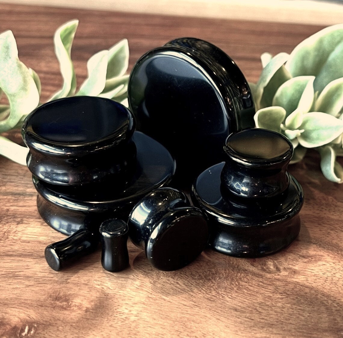 PAIR of Stunning Black Onyx Organic Stone Plugs/Tunnels - Gauges 6g to 38mm available!