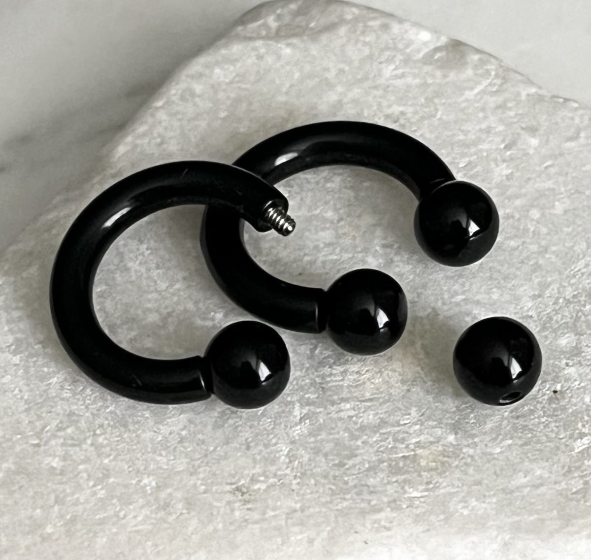 PAIR of Striking Lightweight Black Acrylic Circular Barbells/Rings - Available Gauges: 0g, 2g, 4g, 6g, 8g and 10g!