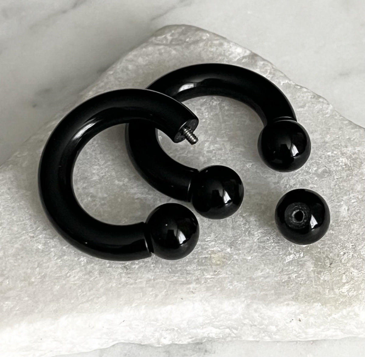 PAIR of Striking Lightweight Black Acrylic Circular Barbells/Rings - Available Gauges: 0g, 2g, 4g, 6g, 8g and 10g!