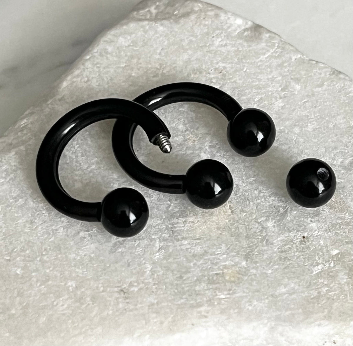 PAIR of Striking Lightweight Black Acrylic Circular Barbells/Rings - Available Gauges: 0g, 2g, 4g, 6g, 8g and 10g!