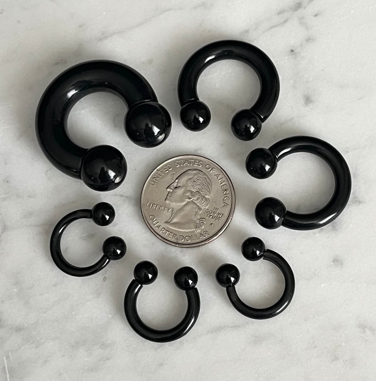 PAIR of Striking Lightweight Black Acrylic Circular Barbells/Rings - Available Gauges: 0g, 2g, 4g, 6g, 8g and 10g!