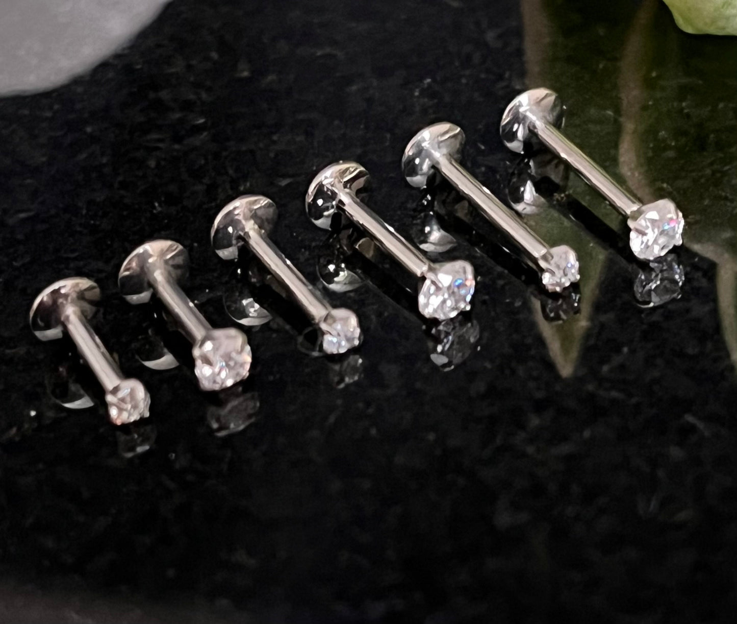 1 Piece of Internally Threaded Solid Titanium Prong Set Round Gem Labret Stud Ring - 16g - Gem Size: 2 or 3mm - Lengths - 6mm, 8mm or 10mm!
