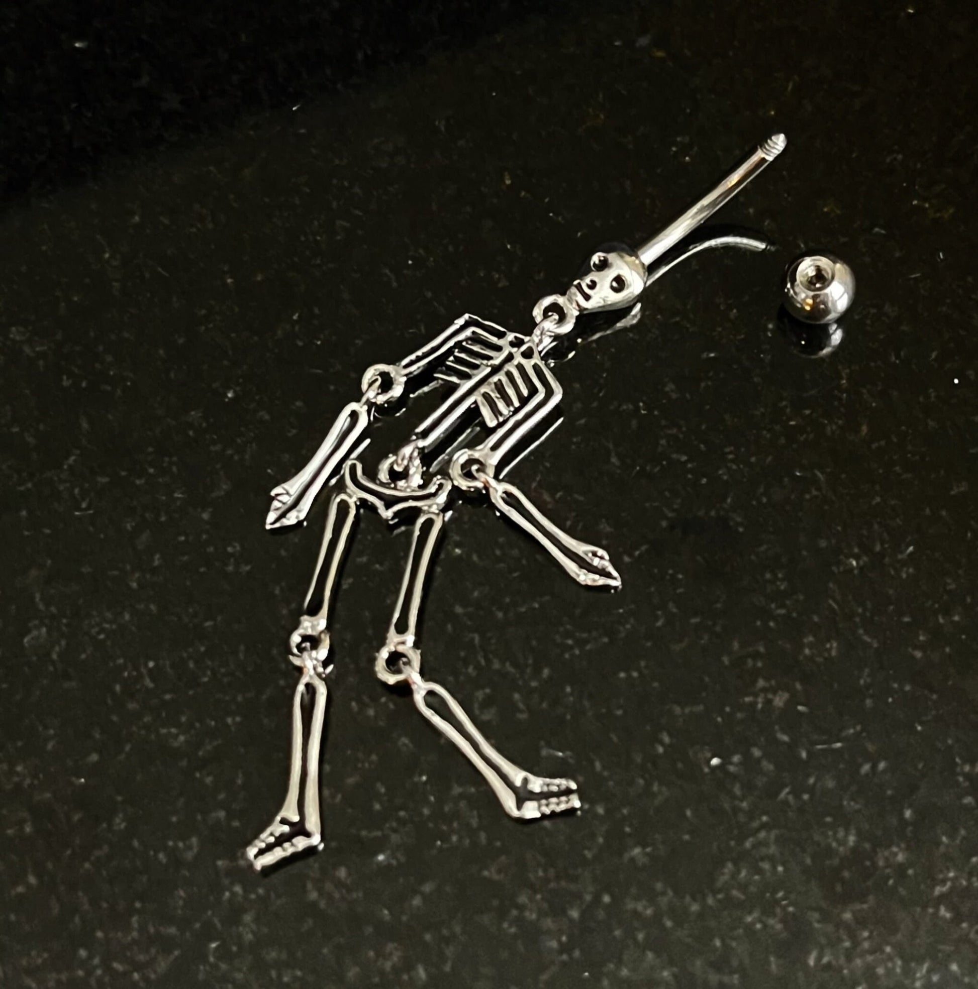 1 Piece Scary Skeleton Dangle Belly Ring Navel / Naval Belly Ring - 14g - 10mm - Green and Clear Available!