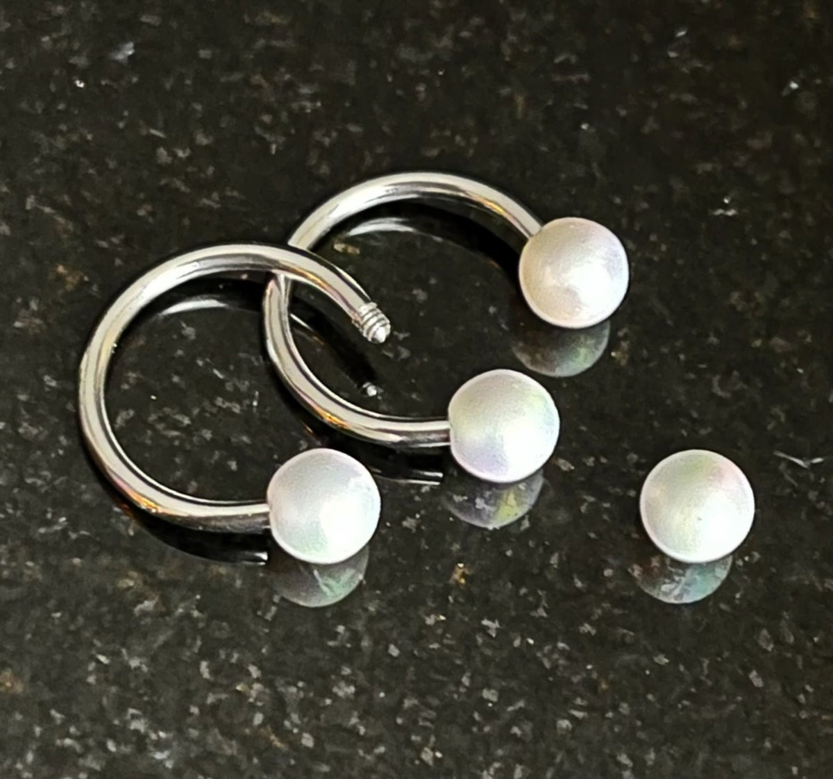 PAIR of Unique Pearl Coated Circular Barbell Horseshoe Septum Ring - 16g - 10mm - White, Pink, Green, Purple, Peach & Blue Available!