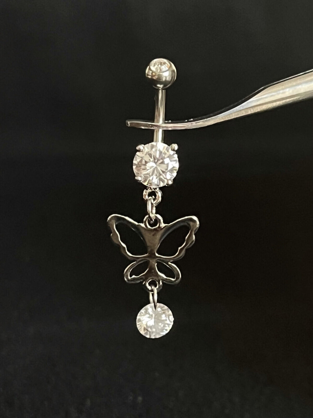 1 Piece Stunning Hollow Butterfly CZ Gem Dangle Navel / Naval Belly Ring - 14g - 10mm- Silver and Gold Available!