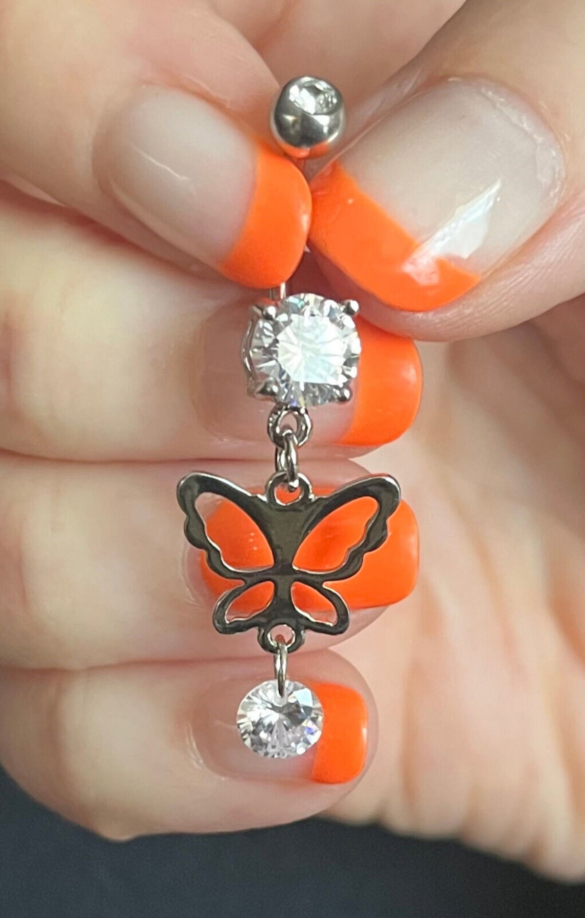 1 Piece Stunning Hollow Butterfly CZ Gem Dangle Navel / Naval Belly Ring - 14g - 10mm- Silver and Gold Available!