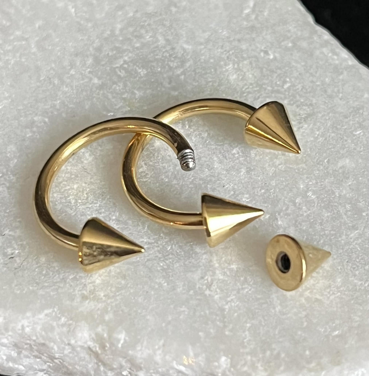 1 Piece Beautiful Gold Spiked Circular Barbell Horseshoe Ring - 16g, 14g- Internal Diameter 6mm, 8mm, 10mm Available!