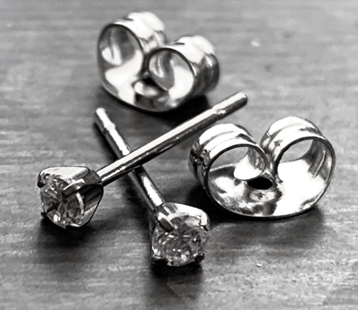 PAIR of Brilliant Prong Set CZ Gem 6AL-4VELI ASTM F136 Implant Grade Titanium Stud Earrings - 2mm thru 7mm Available!
