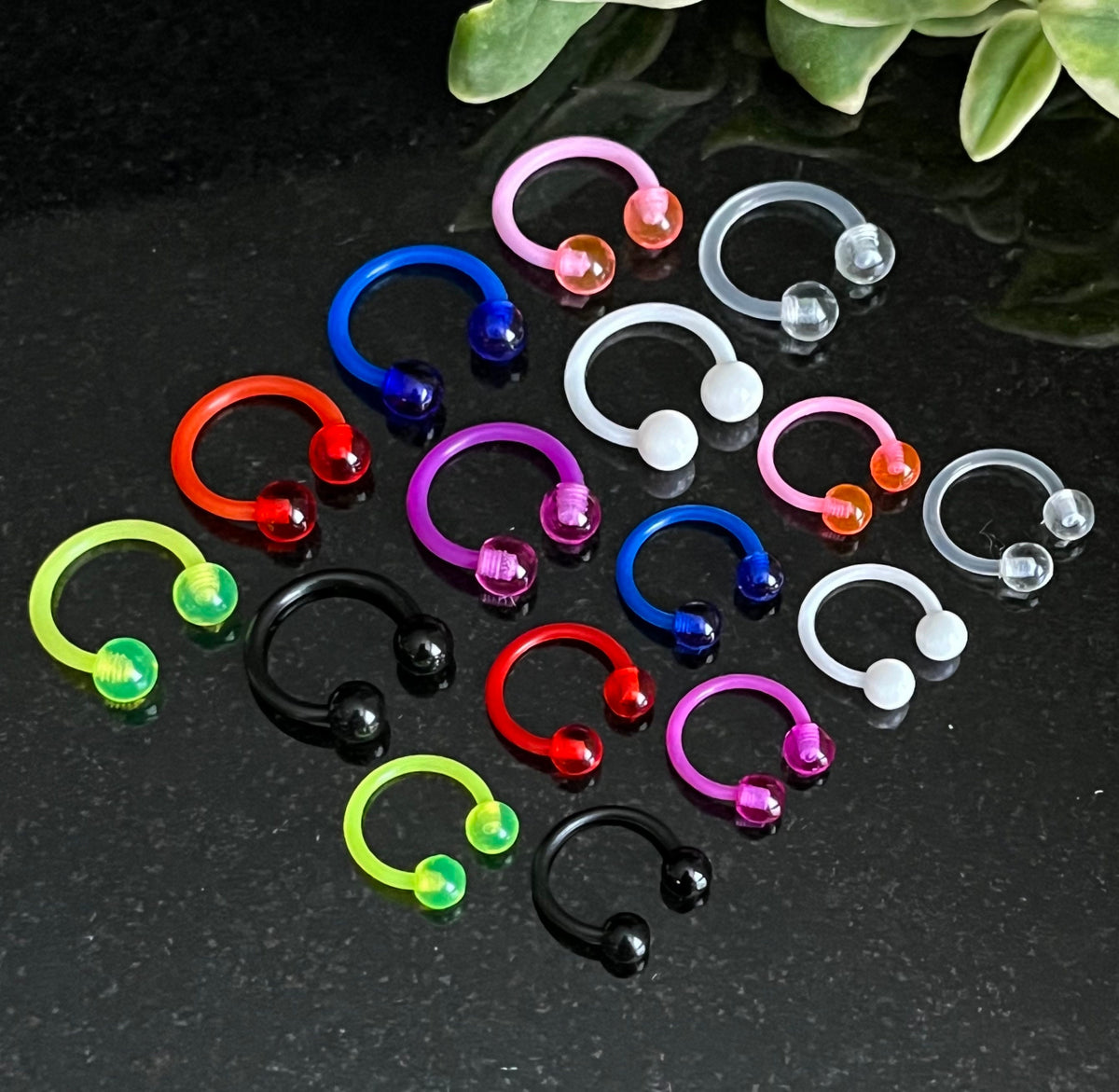 PAIR of Unique Flexible Circular Barbells Horseshoe Septum Ring -16g & 14g- Internal Diameter 8mm or 10mm -Available in a Variety of Colors!