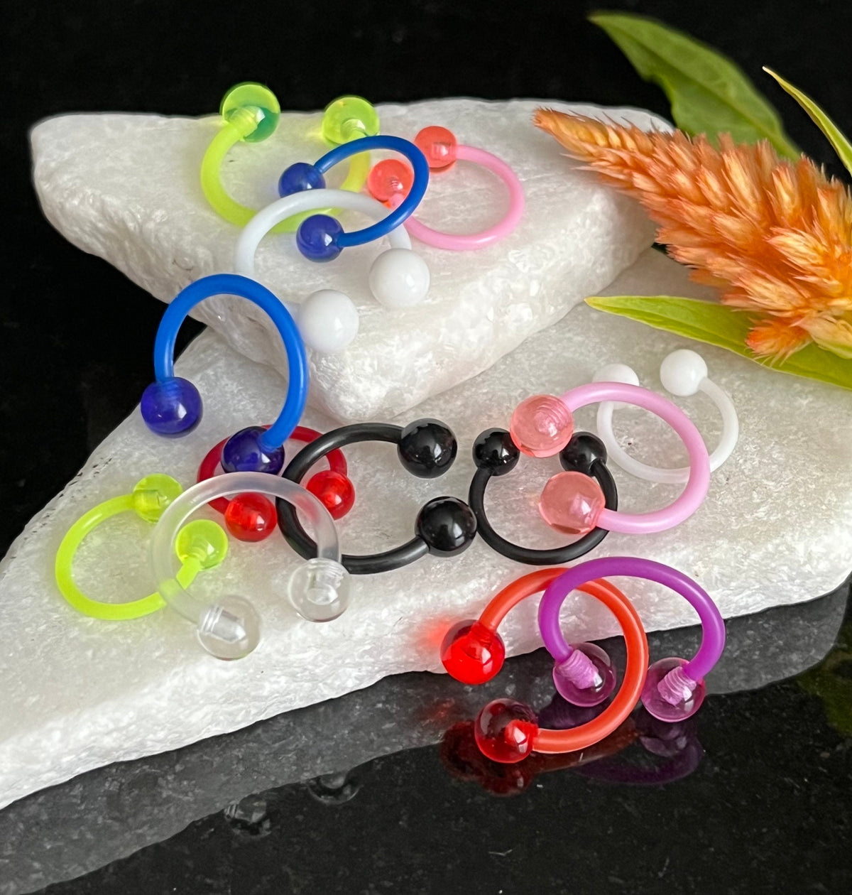 PAIR of Unique Flexible Circular Barbells Horseshoe Septum Ring -16g & 14g- Internal Diameter 8mm or 10mm -Available in a Variety of Colors!