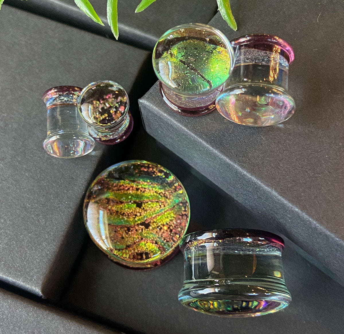 PAIR of Unique Purple Dichroic Glass Double Flare Plugs - Gauges 2g (6mm) through 3/4" (19mm) available!