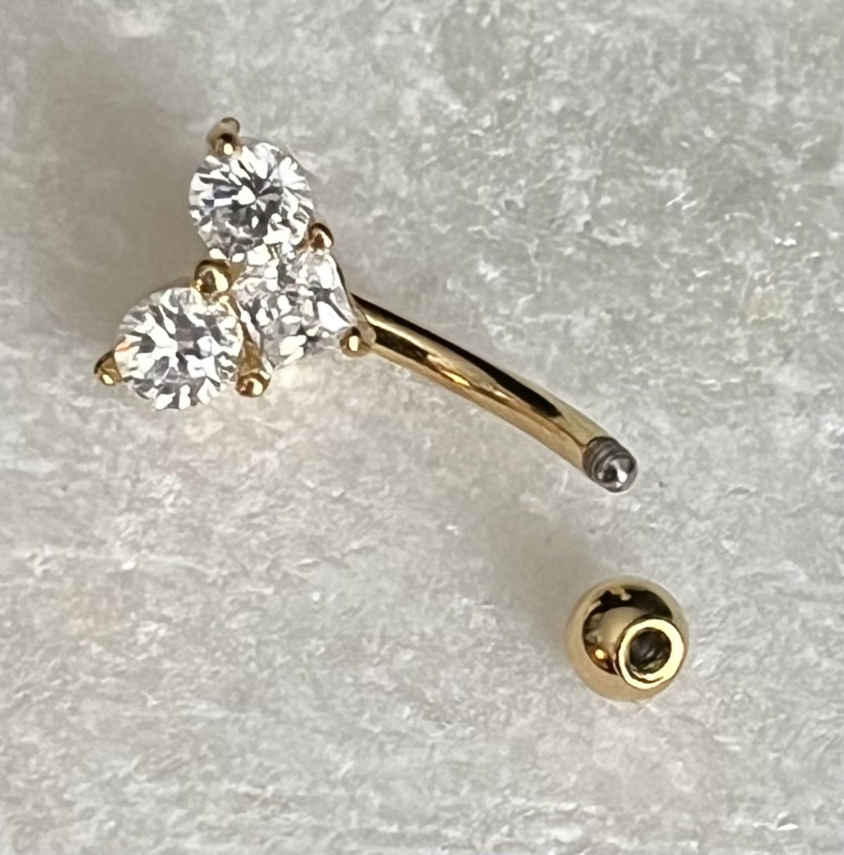 1 Brilliant Three CZ Gem Heart Eyebrow Ring with Curved Barbell - 16g (1.2mm), length 5/16" (8mm) - Silver, Gold or Rose Gold available!