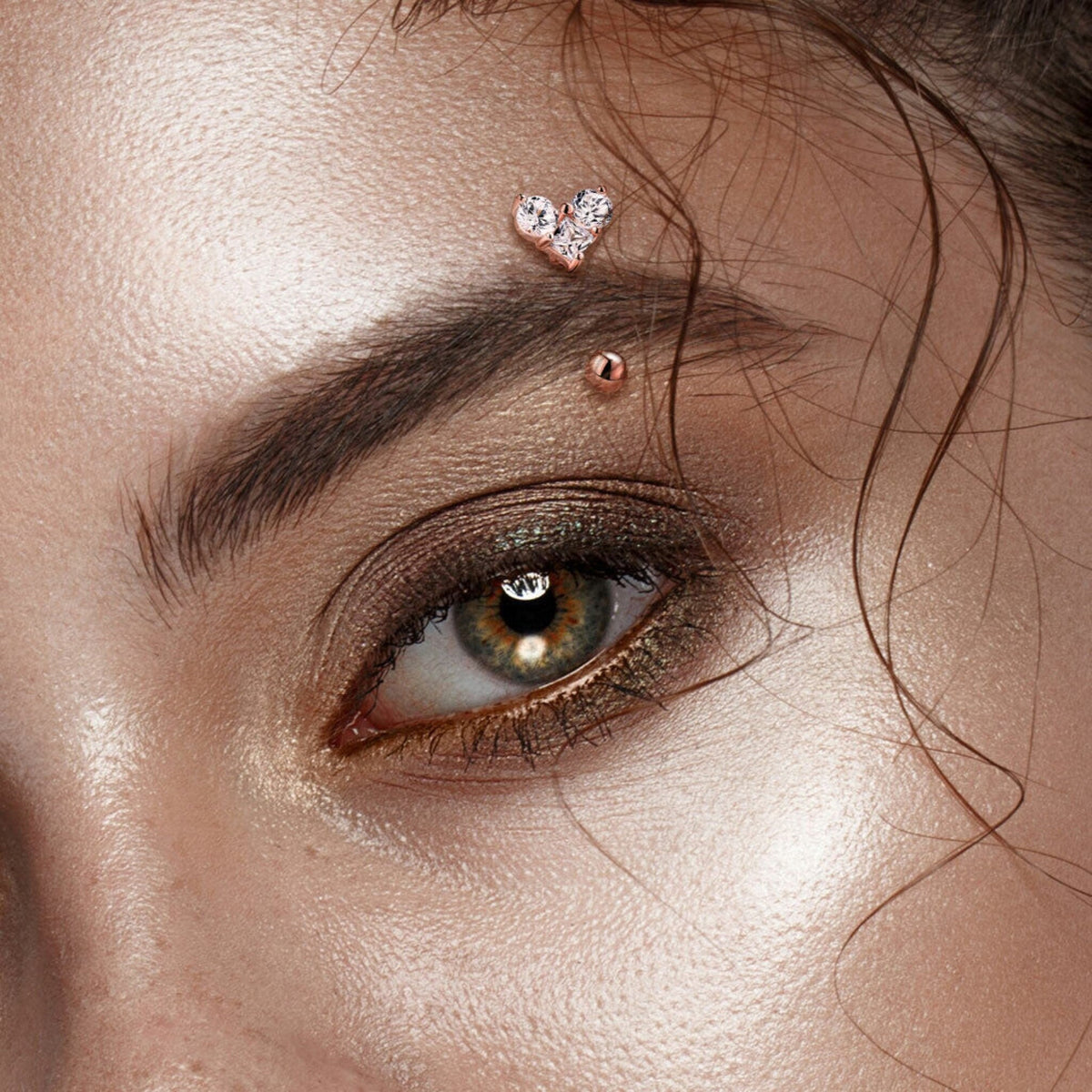 1 Brilliant Three CZ Gem Heart Eyebrow Ring with Curved Barbell - 16g (1.2mm), length 5/16" (8mm) - Silver, Gold or Rose Gold available!
