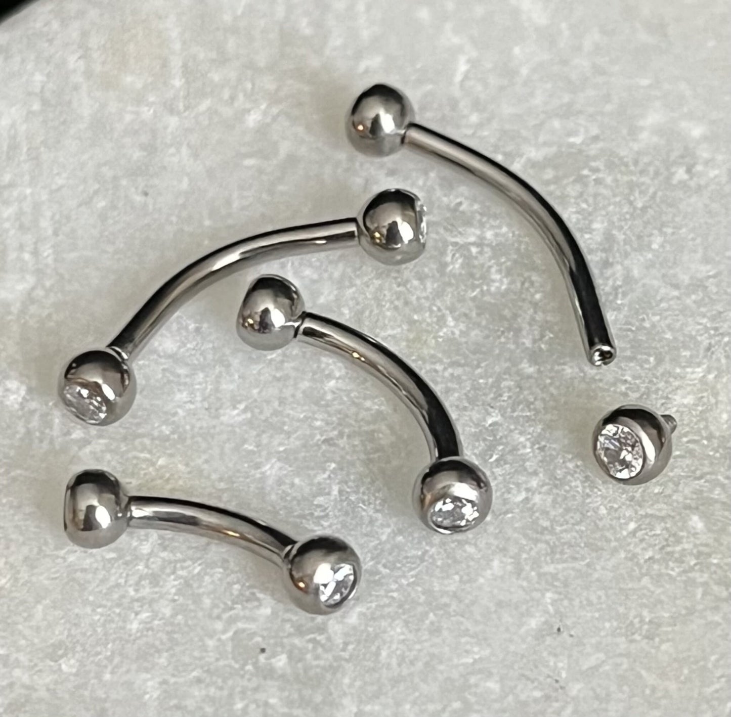 1 Piece Gemmed Internally Threaded G23 Solid Titanium Curved Barbell Eyebrow Ring - 16g or 14g - 6mm, 8mm, 10mm, 11mm & 12mm Available !