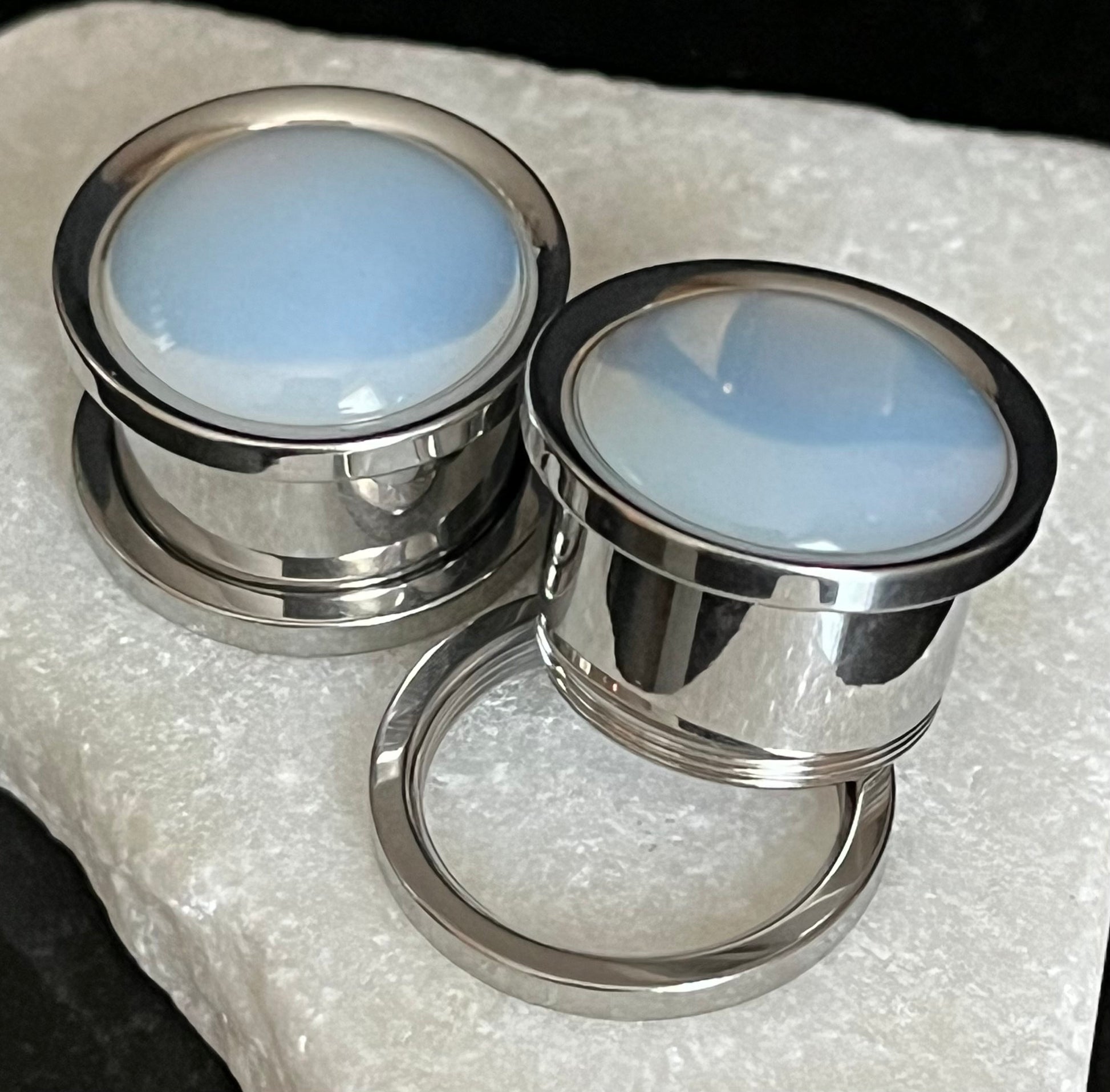 PAIR of Stunning Opalite Dome Steel Screw Fit Tunnels/Plugs - Gauges 2g (6mm) thru 5/8" (16mm) available!