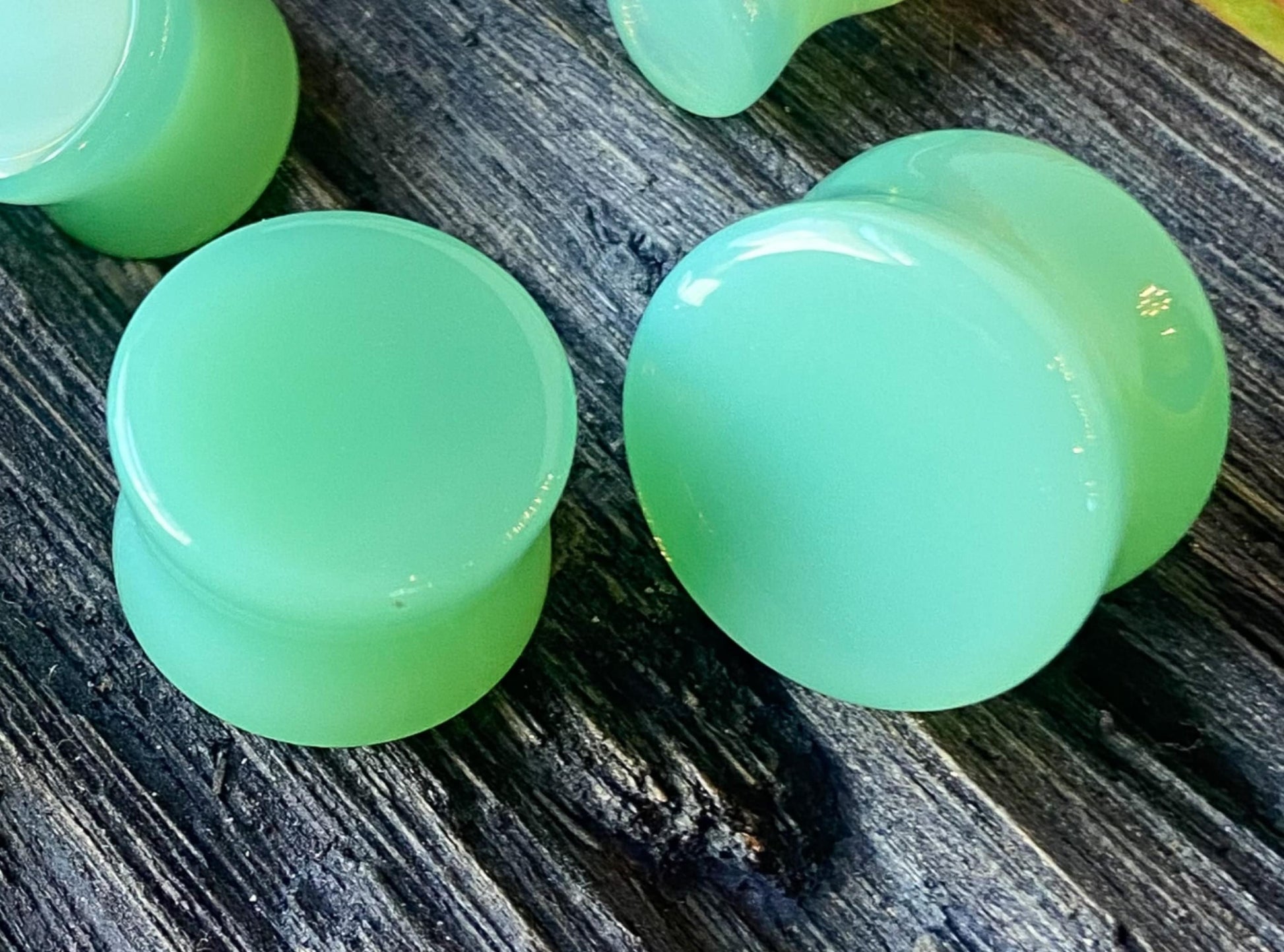 PAIR of Stunning Green Opalite Double Flare Saddle Plugs/Tunnels - Gauges 2g (6mm) thru 5/8" (16mm) available!