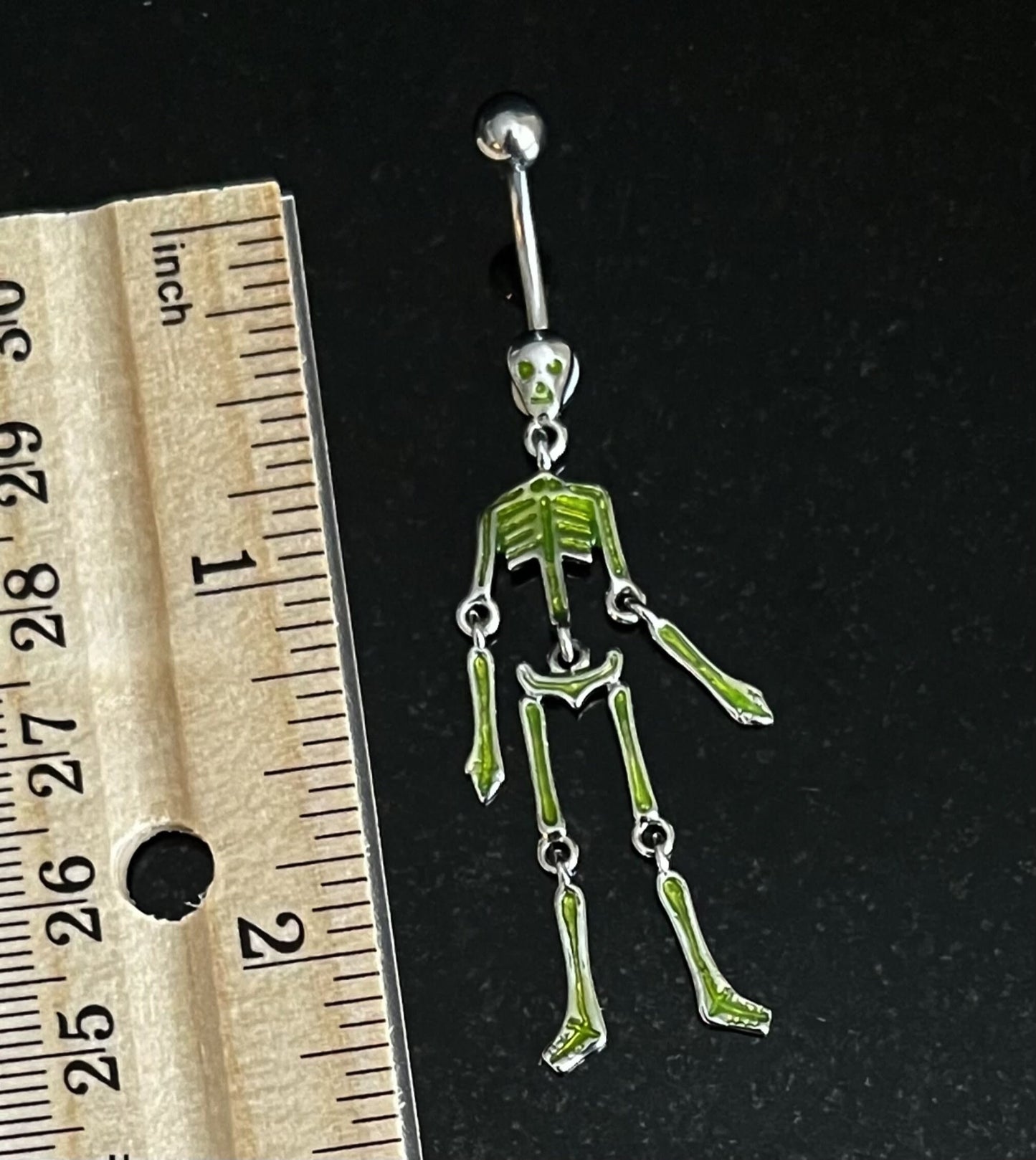 1 Piece Scary Skeleton Dangle Belly Ring Navel / Naval Belly Ring - 14g - 10mm - Green and Clear Available!