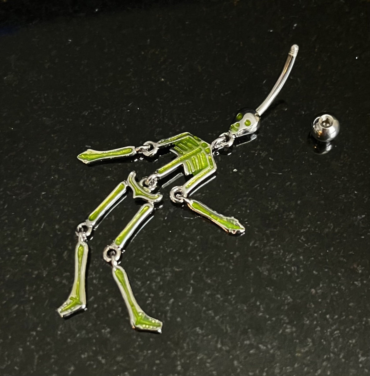 1 Piece Scary Skeleton Dangle Belly Ring Navel / Naval Belly Ring - 14g - 10mm - Green and Clear Available!