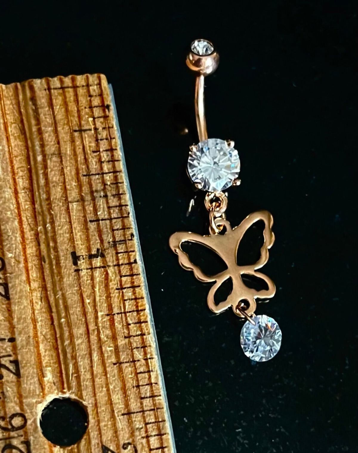 1 Piece Stunning Hollow Butterfly CZ Gem Dangle Navel / Naval Belly Ring - 14g - 10mm- Silver and Gold Available!