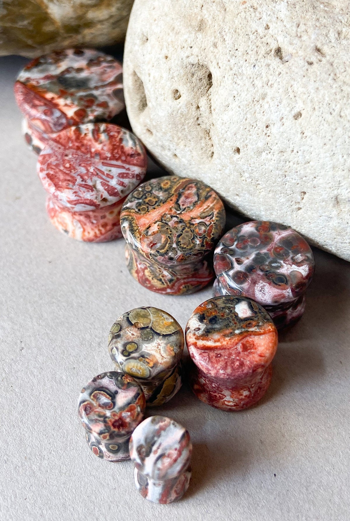 PAIR of Unique Natural Leopard Jasper Stone Double Flare Organic Plugs - Gauge 4g (5mm) thru 3/4" (19mm) Available!