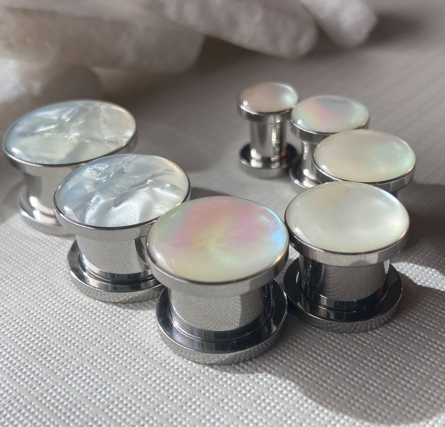 PAIR of Stunning Mother of Pearl Surgical Steel Screw Fit Tunnels/Plugs - Gauges 2g (6mm) thru 5/8" (16mm) available!