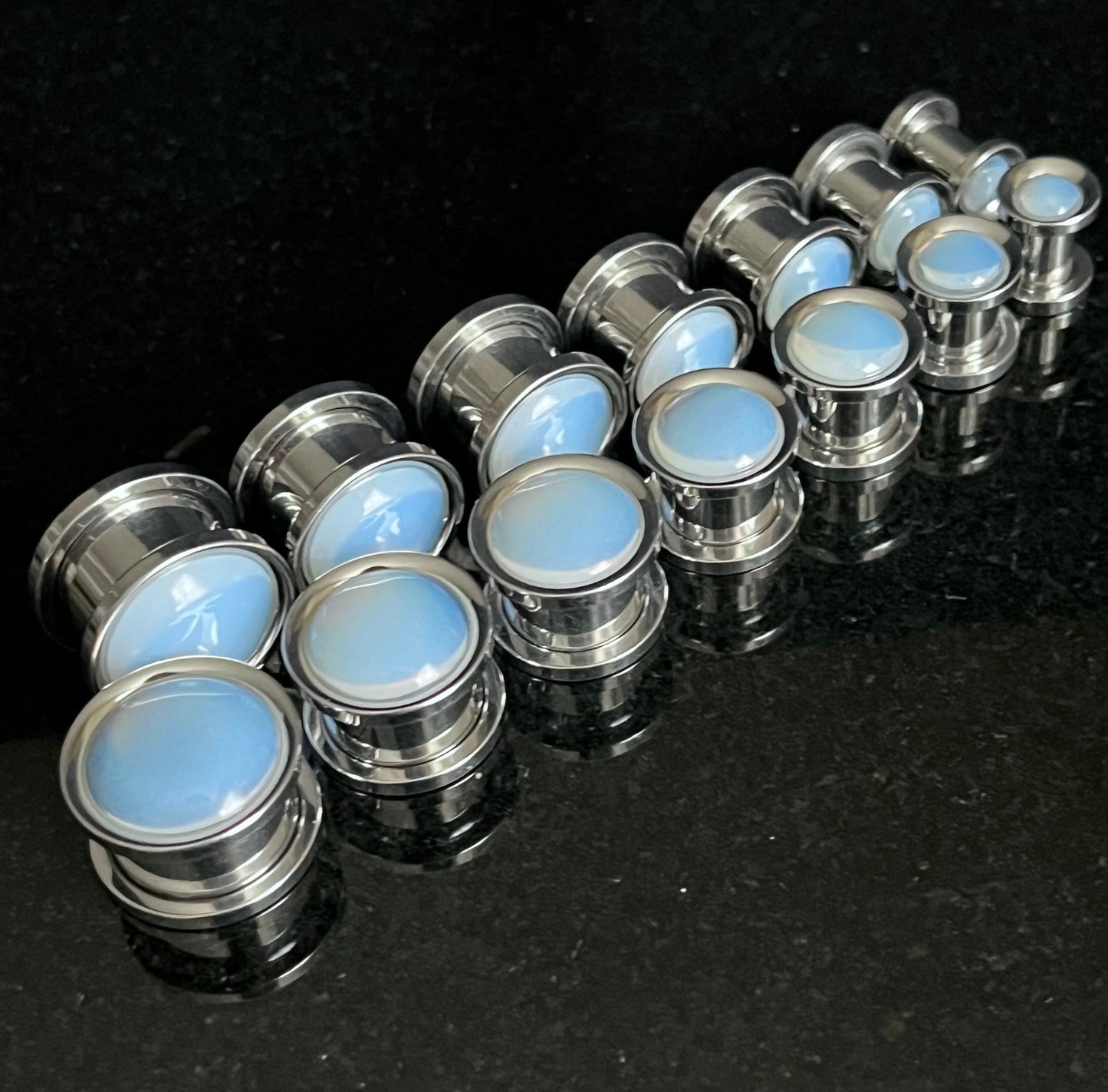 PAIR of Stunning Opalite Dome Steel Screw Fit Tunnels/Plugs - Gauges 2g (6mm) thru 5/8" (16mm) available!