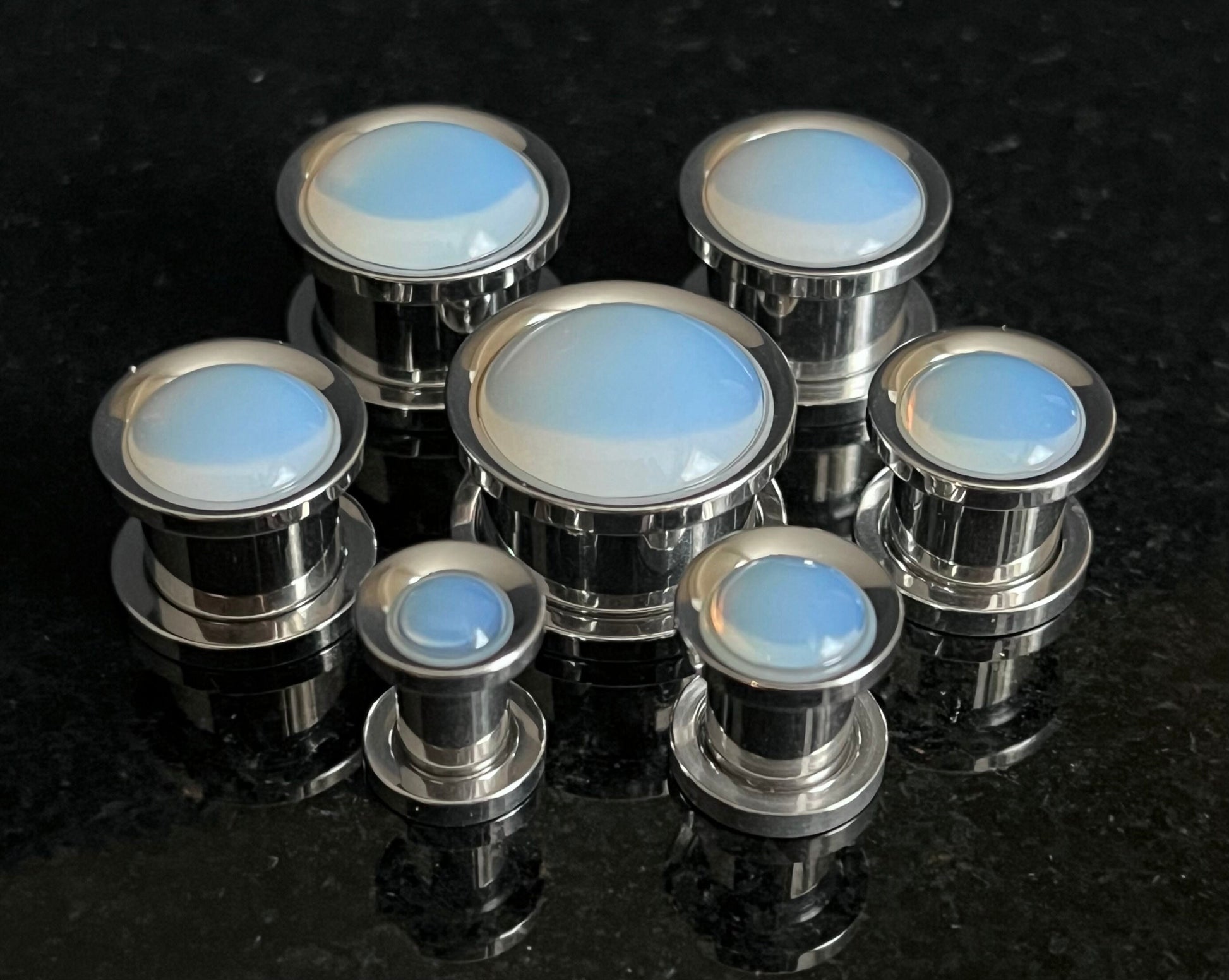 PAIR of Stunning Opalite Dome Steel Screw Fit Tunnels/Plugs - Gauges 2g (6mm) thru 5/8" (16mm) available!
