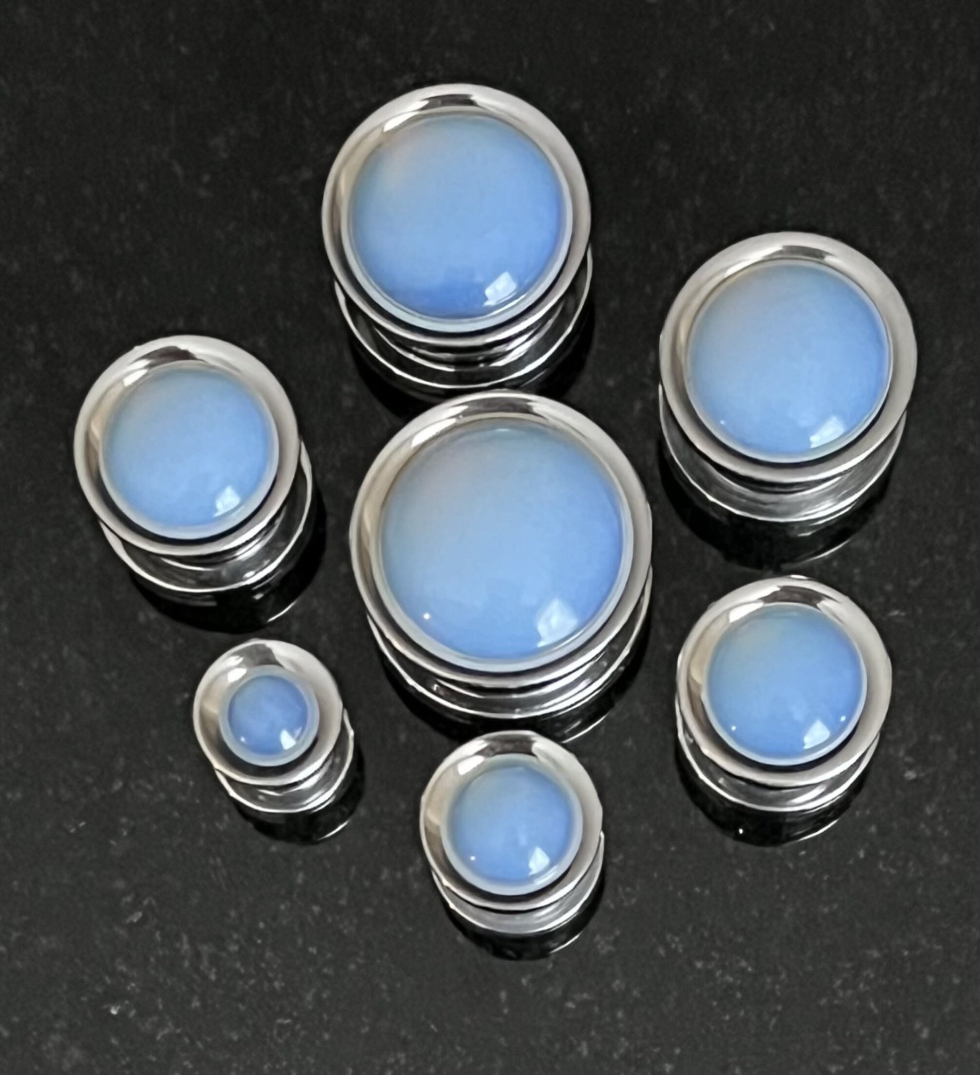 PAIR of Stunning Opalite Dome Steel Screw Fit Tunnels/Plugs - Gauges 2g (6mm) thru 5/8" (16mm) available!