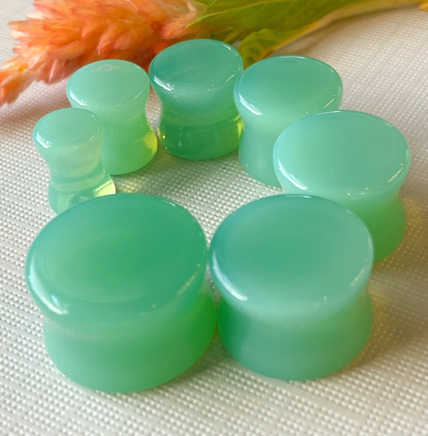PAIR of Stunning Green Opalite Double Flare Saddle Plugs/Tunnels - Gauges 2g (6mm) thru 5/8" (16mm) available!