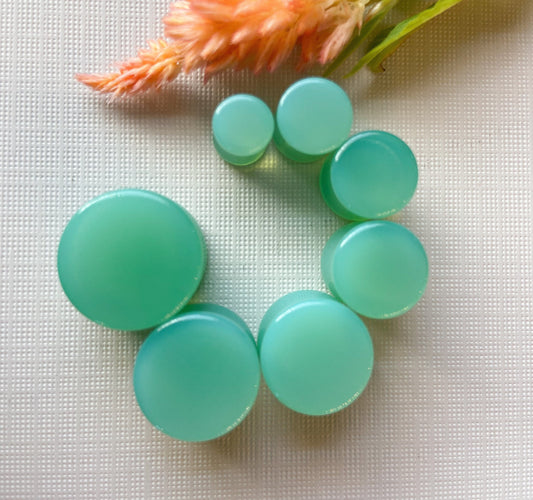 PAIR of Stunning Green Opalite Double Flare Saddle Plugs/Tunnels - Gauges 2g (6mm) thru 5/8" (16mm) available!