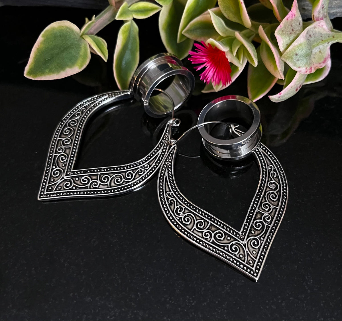 Pair of Unusual 20g Vintage Filigree Swirl Hoop Earrings - Use As Regular Earrings or Through Tunnels!