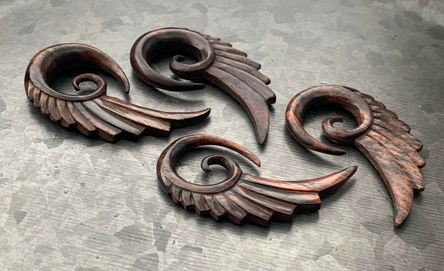 PAIR of Stunning Sono Wood Angel Wing Tapers/Hangers - Gauges 4g (5mm) up to 00g (10mm) available!