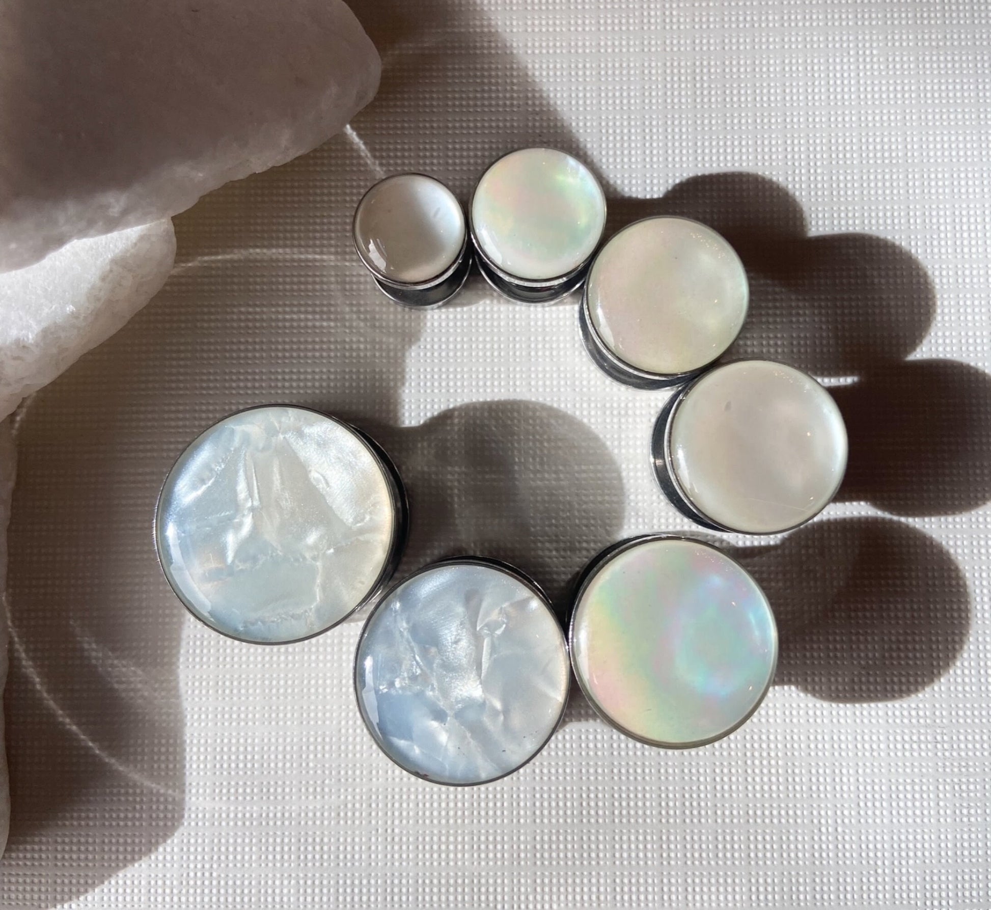 PAIR of Stunning Mother of Pearl Surgical Steel Screw Fit Tunnels/Plugs - Gauges 2g (6mm) thru 5/8" (16mm) available!
