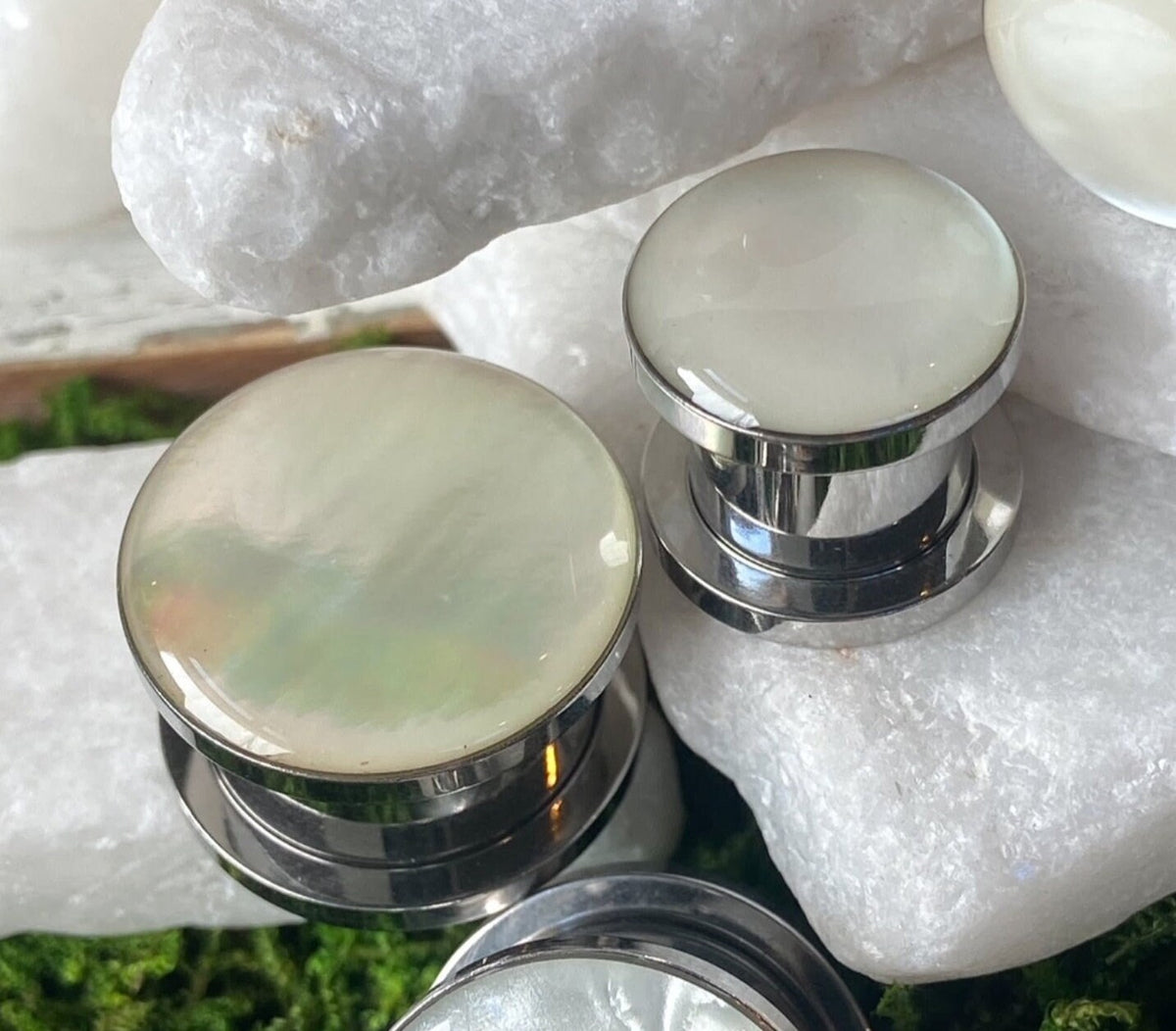 PAIR of Stunning Mother of Pearl Surgical Steel Screw Fit Tunnels/Plugs - Gauges 2g (6mm) thru 5/8" (16mm) available!