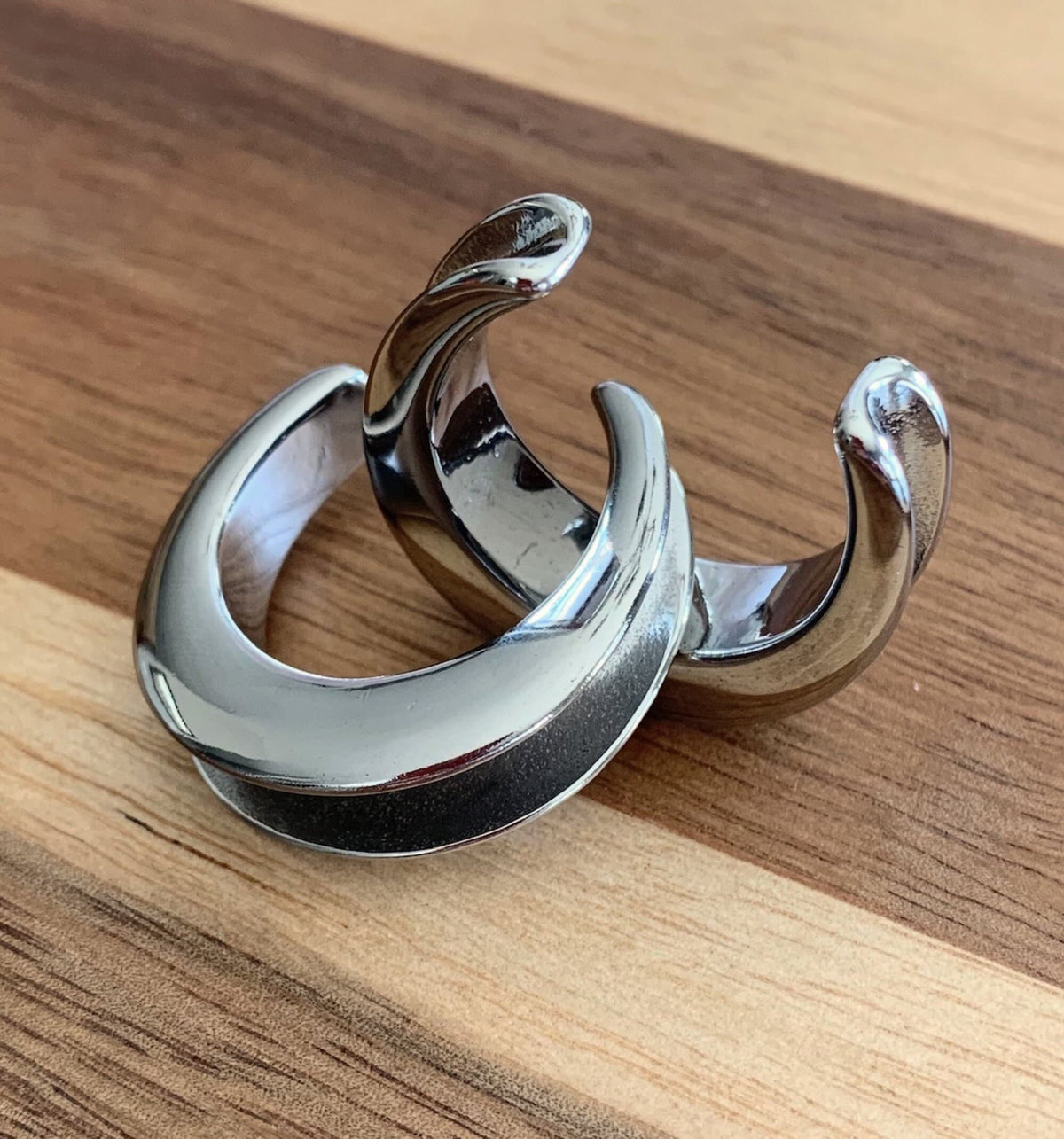 PAIR of Unique Saddle Surgical Steel Ear Spreaders Silver Hanger-Tunnels/Plugs - Gauges 00g (10mm) thru 1" (25mm) available!
