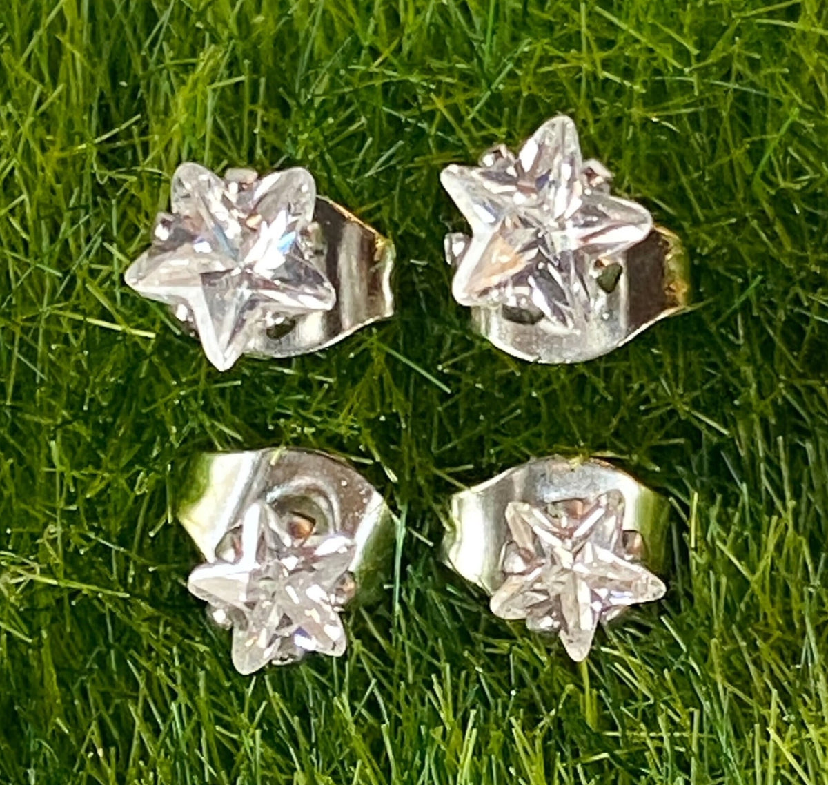 PAIR of Stunning Prong Set Star CZ Gem 316L Surgical Steel Stud Earrings - 4mm or 5mm - Clear, Gold, Aurora Borealis & Aqua Available!