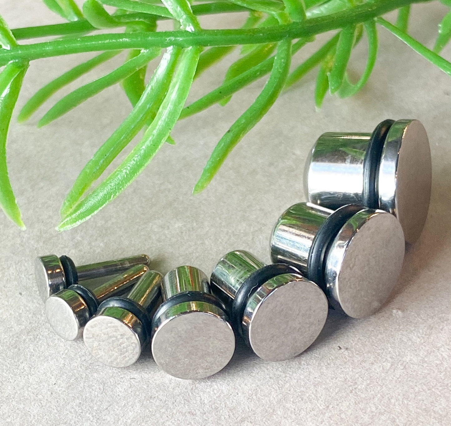 PAIR of Stunning Implant Grade Titanium Bullet Flat Head Plugs with O-Rings - Gauges 14g (0.6mm) thru 00g (10mm) available!