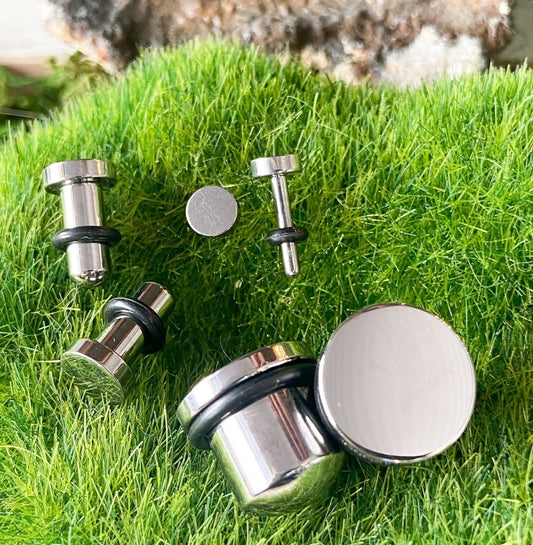 PAIR of Stunning Implant Grade Titanium Bullet Flat Head Plugs with O-Rings - Gauges 14g (0.6mm) thru 00g (10mm) available!