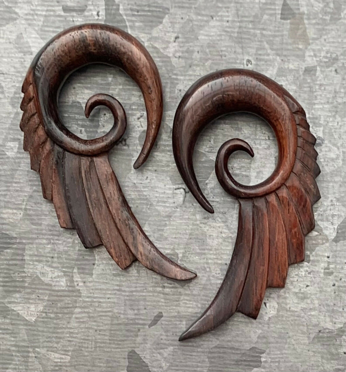 PAIR of Stunning Sono Wood Angel Wing Tapers/Hangers - Gauges 4g (5mm) up to 00g (10mm) available!