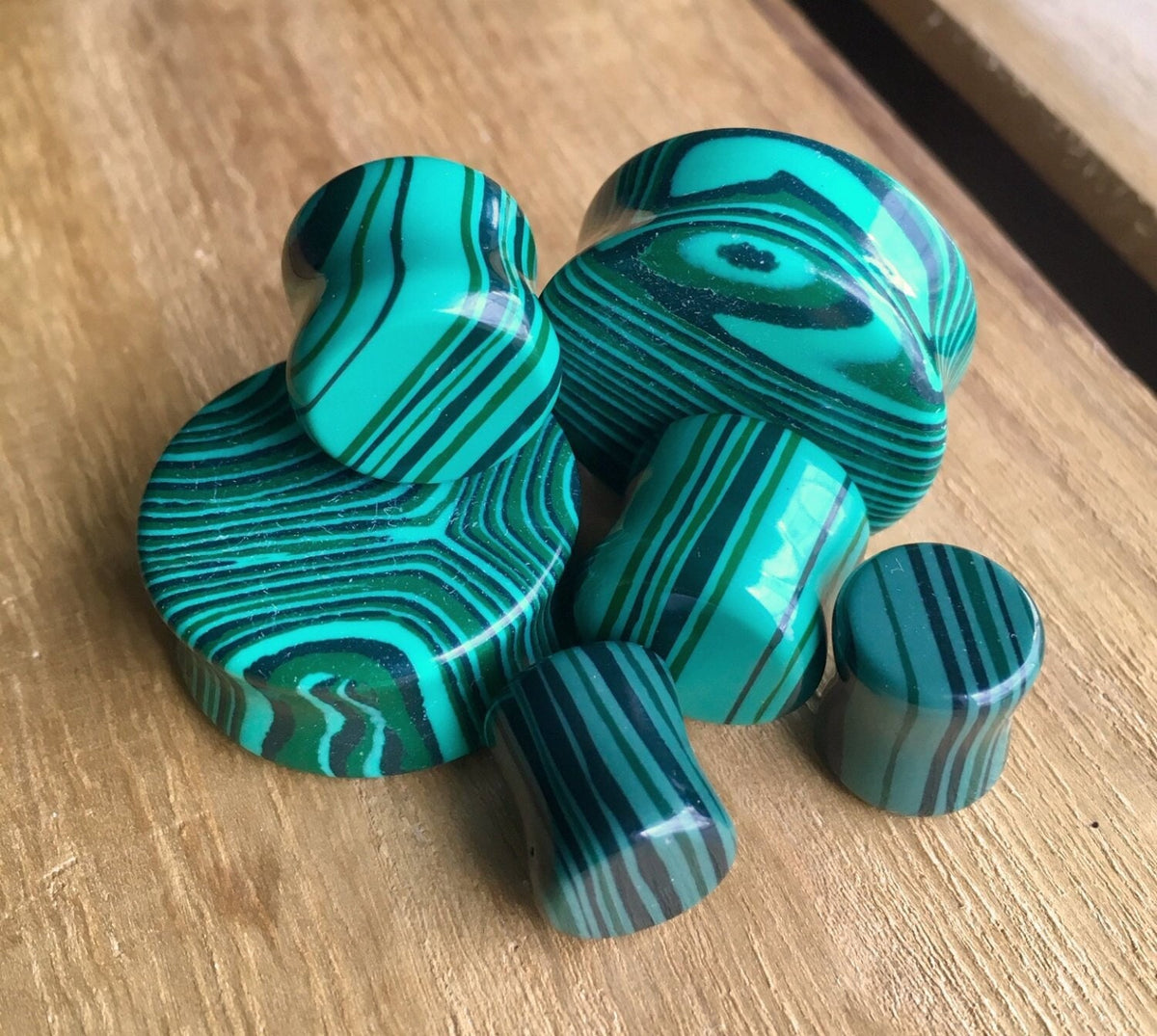 PAIR of Unique Green Malachite Stone Plugs - Gauges 8g (3mm) up to 25mm available!