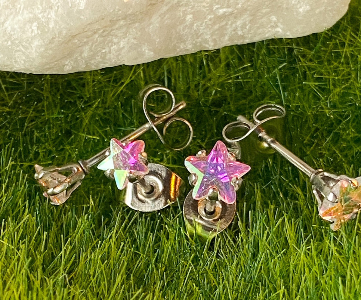 PAIR of Stunning Prong Set Star CZ Gem 316L Surgical Steel Stud Earrings - 4mm or 5mm - Clear, Gold, Aurora Borealis & Aqua Available!