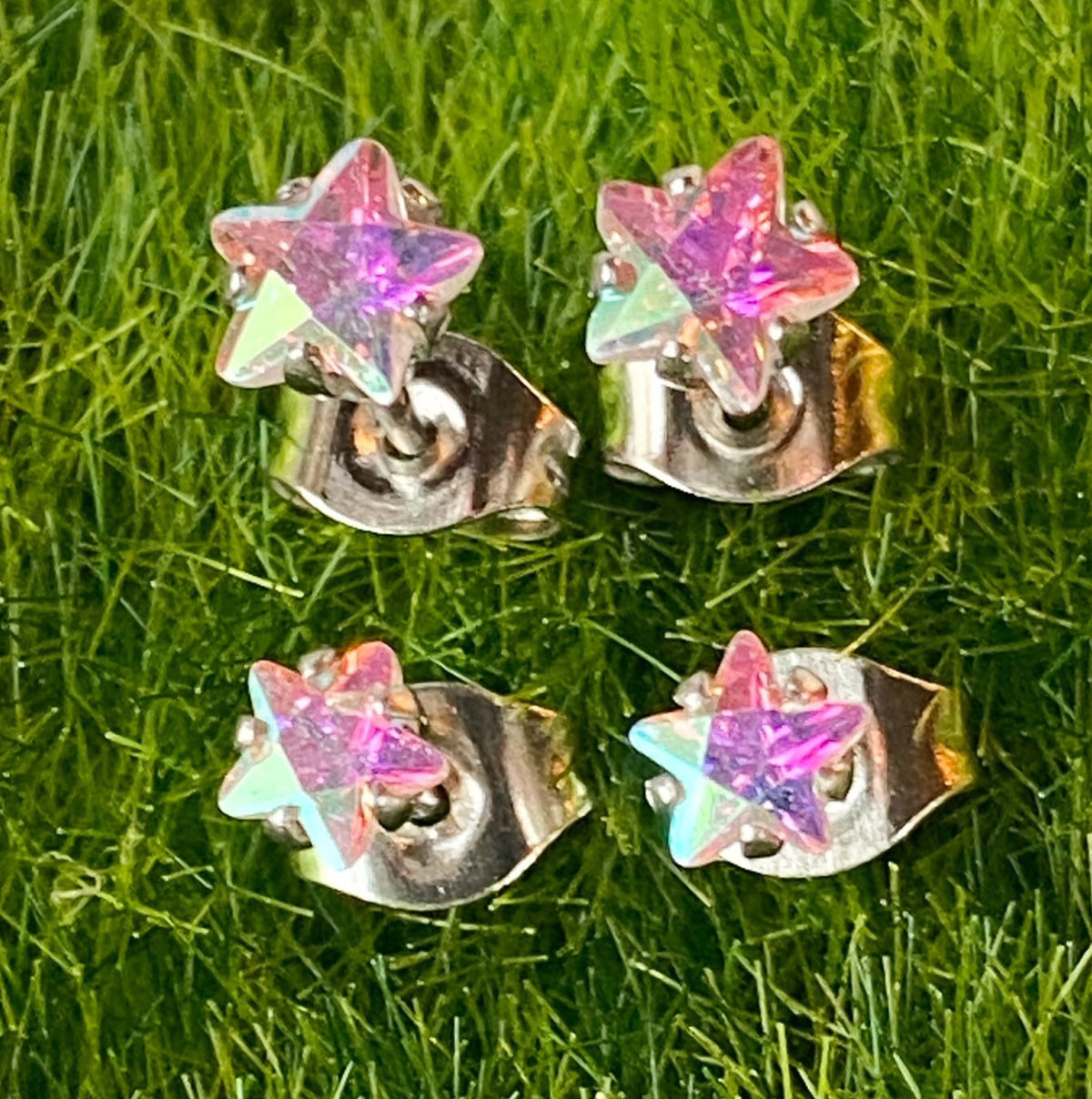 PAIR of Stunning Prong Set Star CZ Gem 316L Surgical Steel Stud Earrings - 4mm or 5mm - Clear, Gold, Aurora Borealis & Aqua Available!