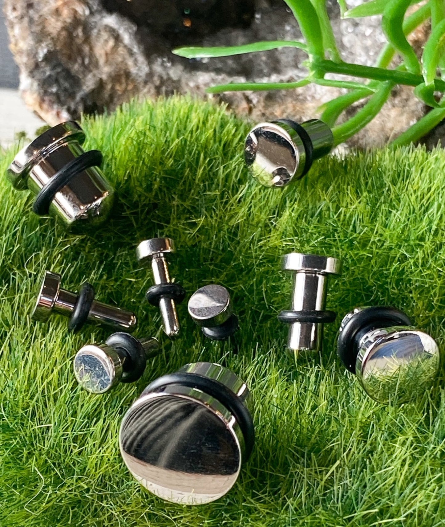 PAIR of Stunning Implant Grade Titanium Bullet Flat Head Plugs with O-Rings - Gauges 14g (0.6mm) thru 00g (10mm) available!