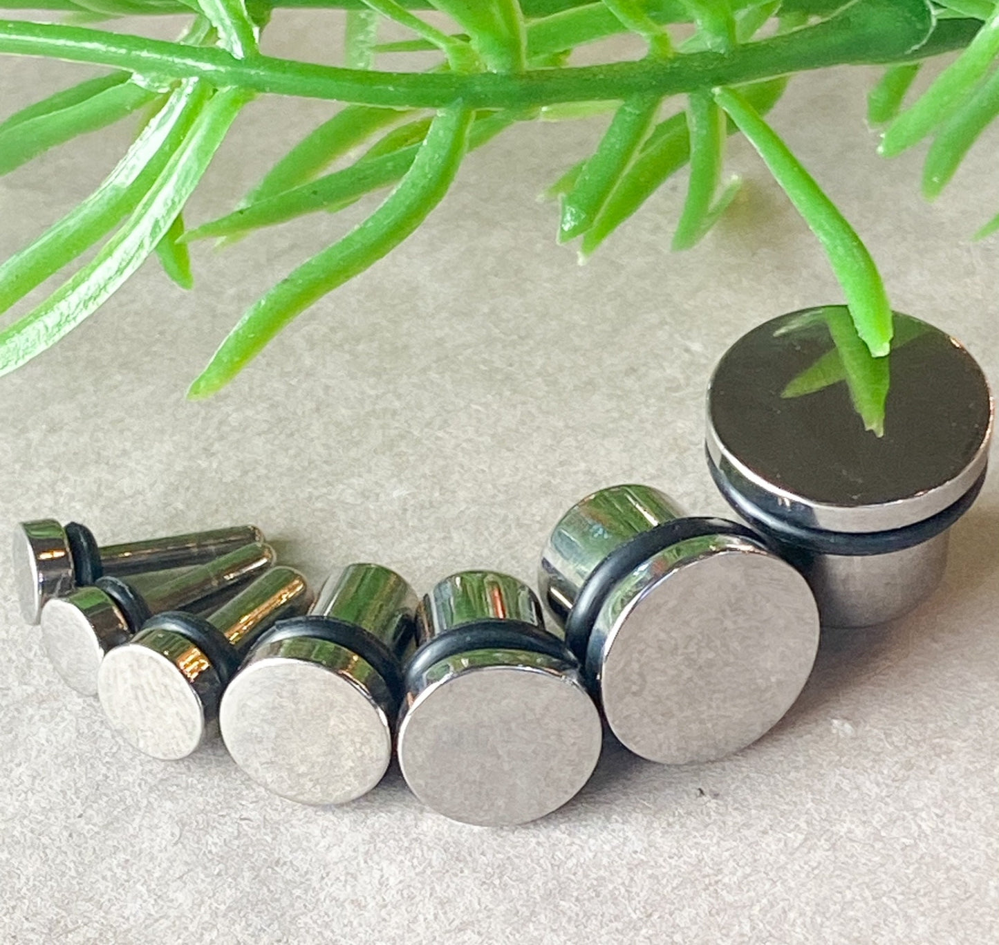 PAIR of Stunning Implant Grade Titanium Bullet Flat Head Plugs with O-Rings - Gauges 14g (0.6mm) thru 00g (10mm) available!