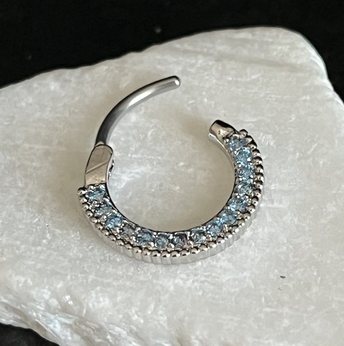 1 Piece Round CZ Paved Gems Steel Septum Segment Ring 16g or 14g - Aurora Borealis, Aqua, Clear, Pink & Purple Available!