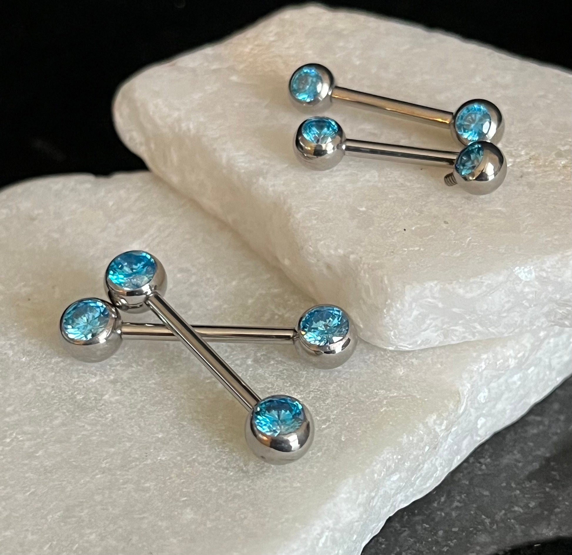 PAIR of Stunning Implant Grade Titanium Front CZ Gem Internally Threaded Industrial Barbell Rings - 14g - Length 12mm or 16mm Available!