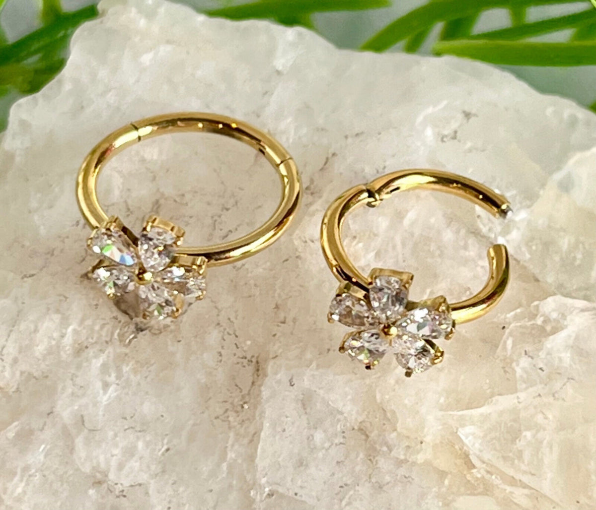 1 Piece Brilliant Gem Flower Hinged Segment Ring - 16g - 10mm or 8mm - Silver, Gold & Rose Gold Available!