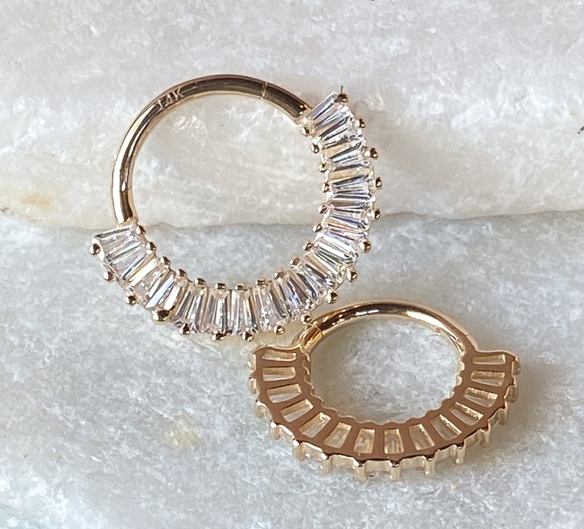 1 Piece of Stunning Solid 14kt Gold Baguette CZ Gems Hinged Segment Ring - 10mm & 8mm - Gold and Silver Available!