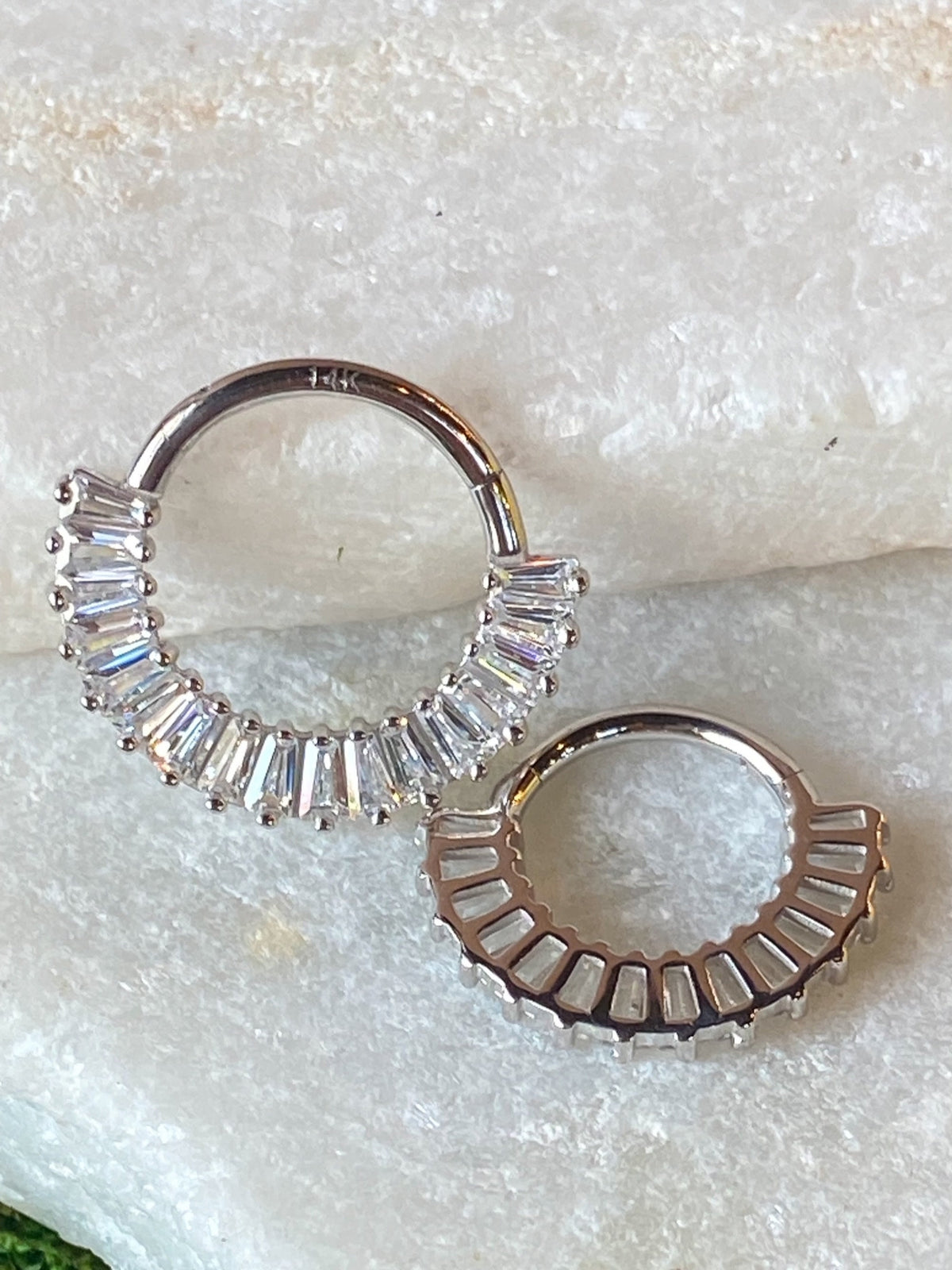 1 Piece of Stunning Solid 14kt Gold Baguette CZ Gems Hinged Segment Ring - 10mm & 8mm - Gold and Silver Available!